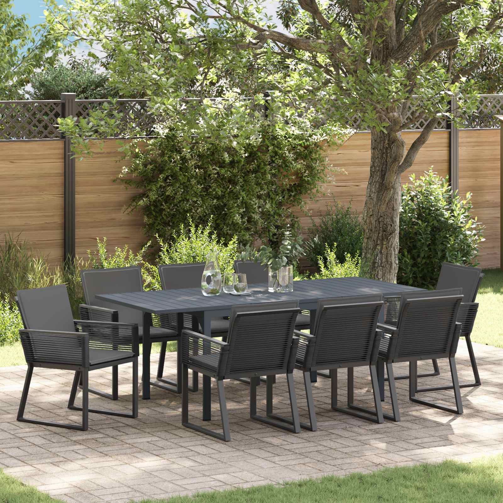Tuin eettafelset 9 pcs Zwart poly rattan – afbeelding 1