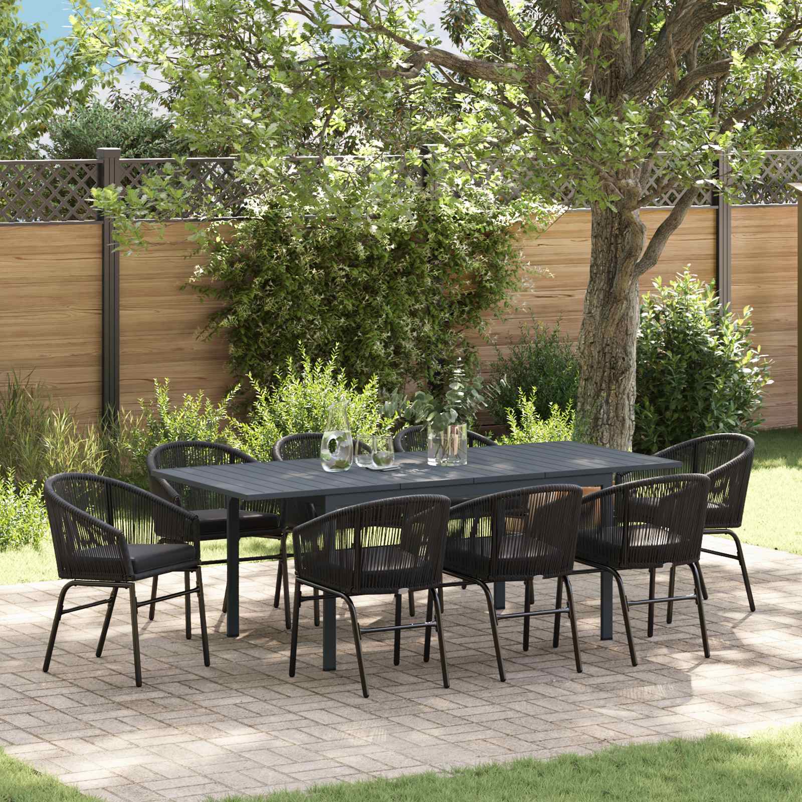 Tuin eettafelset 9 pcs Zwart poly rattan – afbeelding 1