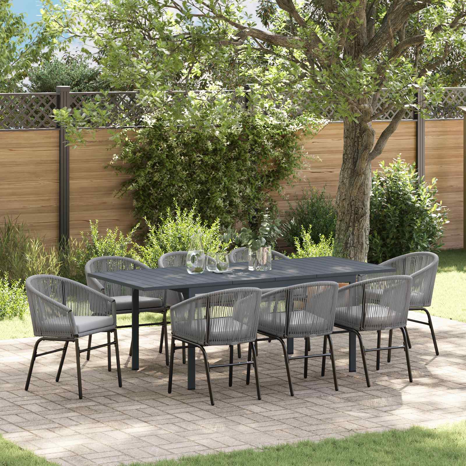 Tuin eettafelset 9 pcs Grijs poly rattan – afbeelding 1