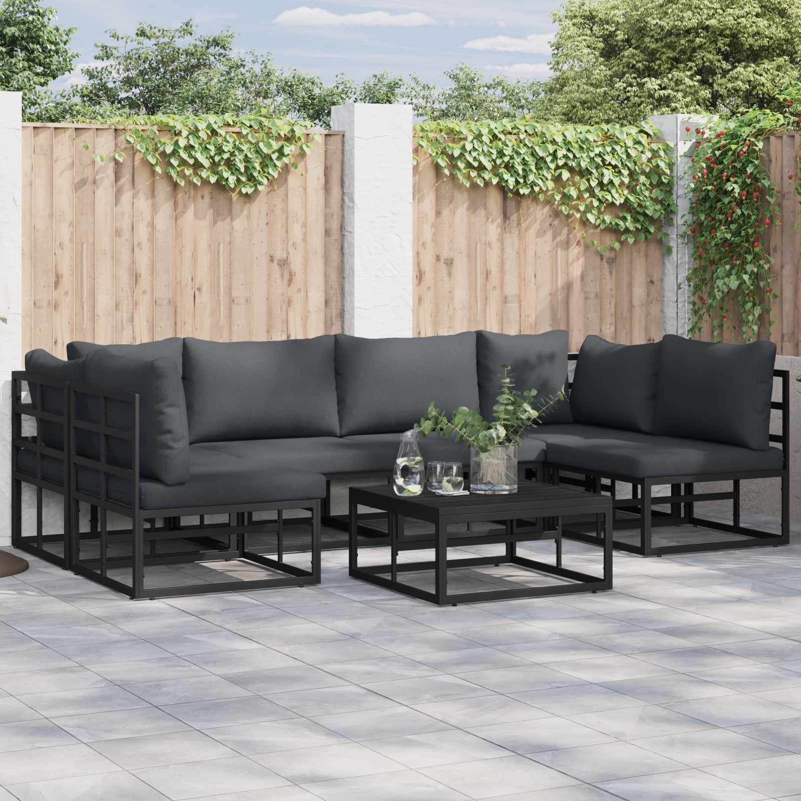 Tuinbankenset met kussen 7 pcs Zwart Aluminium – afbeelding 1