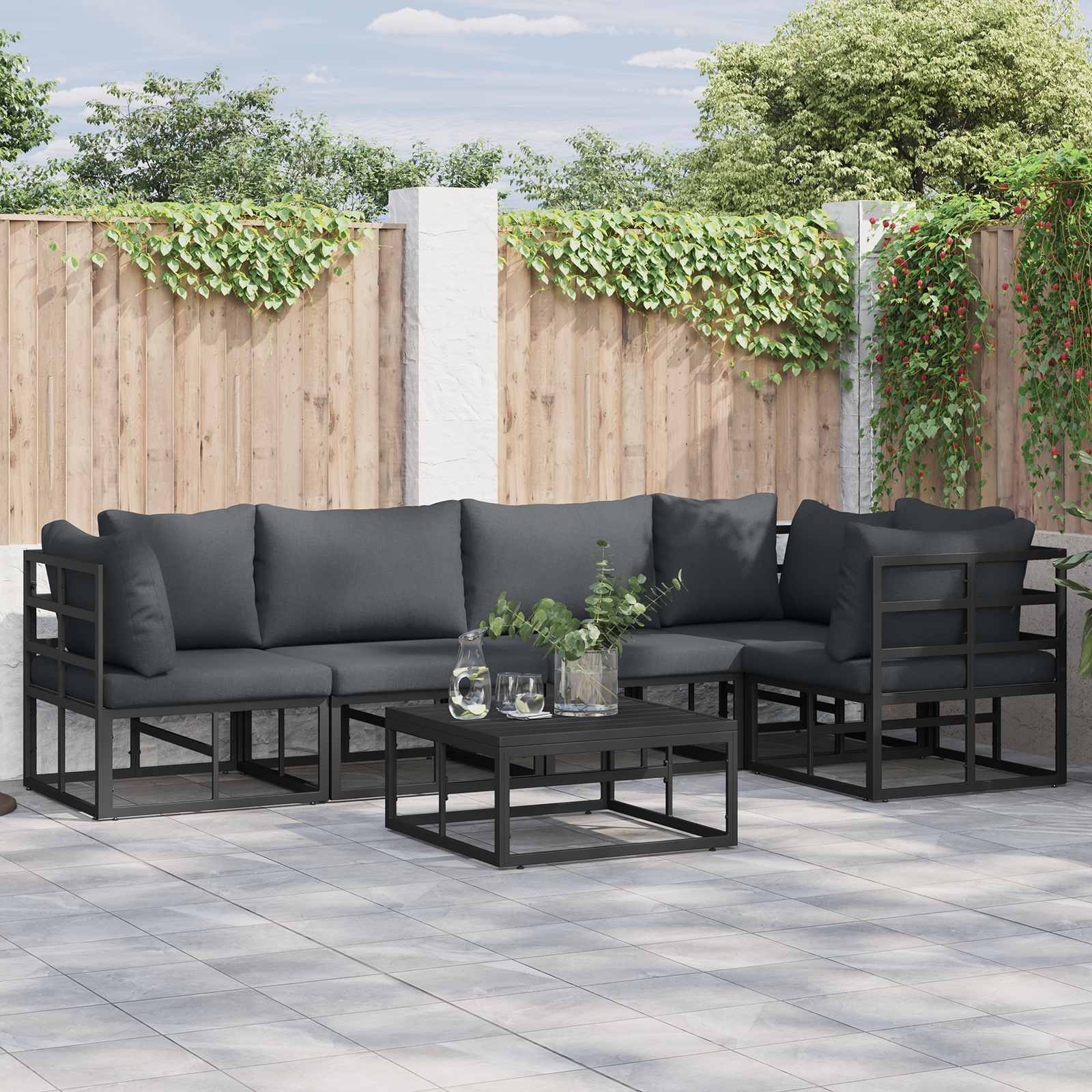 Tuinbankenset met kussen 5 pcs Zwart Aluminium – afbeelding 1