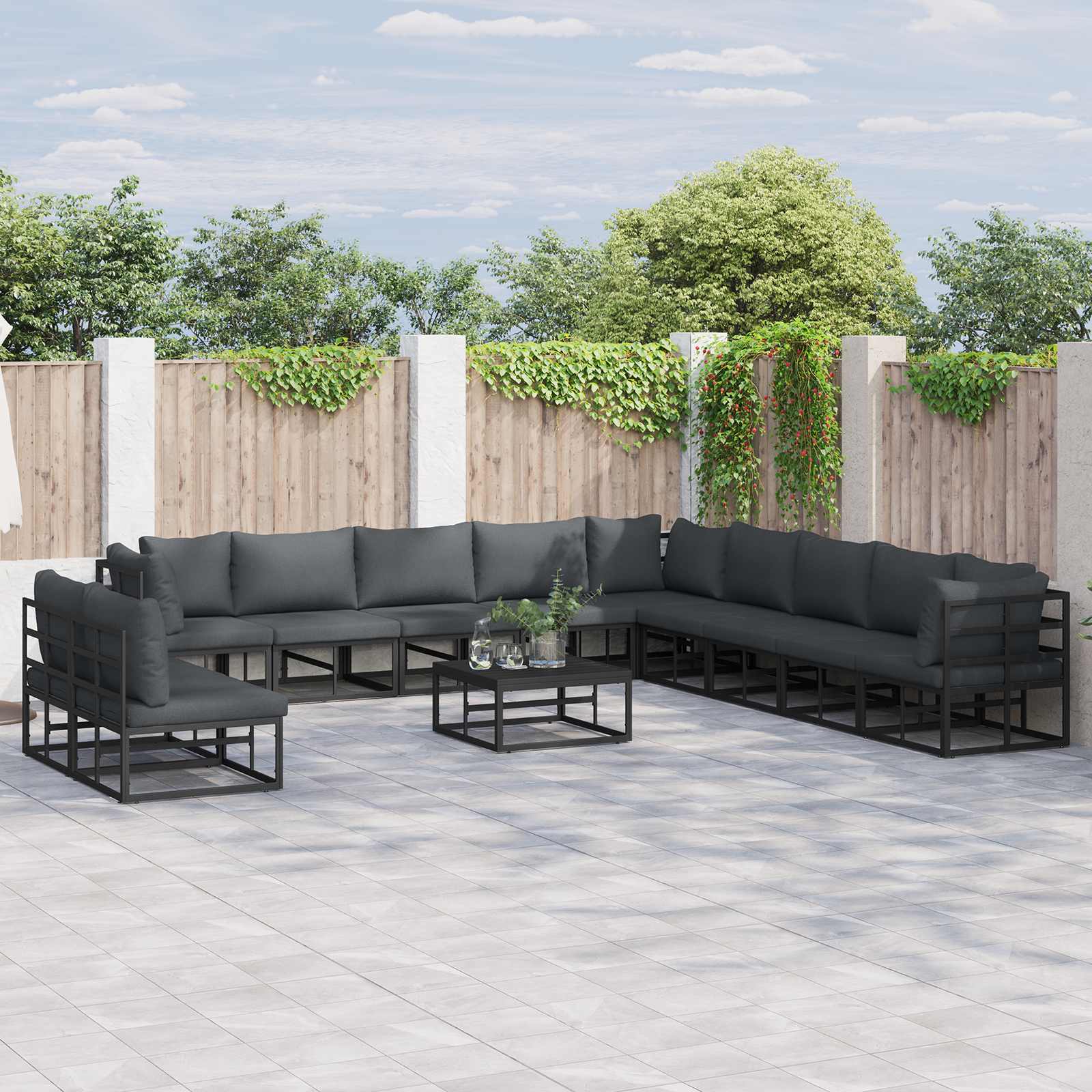 Tuinbankenset met kussen 11 pcs Zwart Aluminium – afbeelding 1