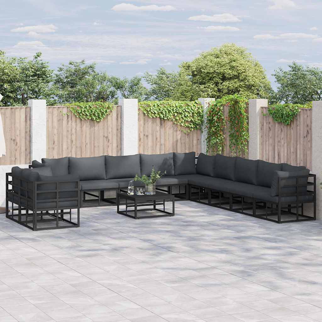Tuinbankenset met kussen 11 pcs Zwart Aluminium – afbeelding 1