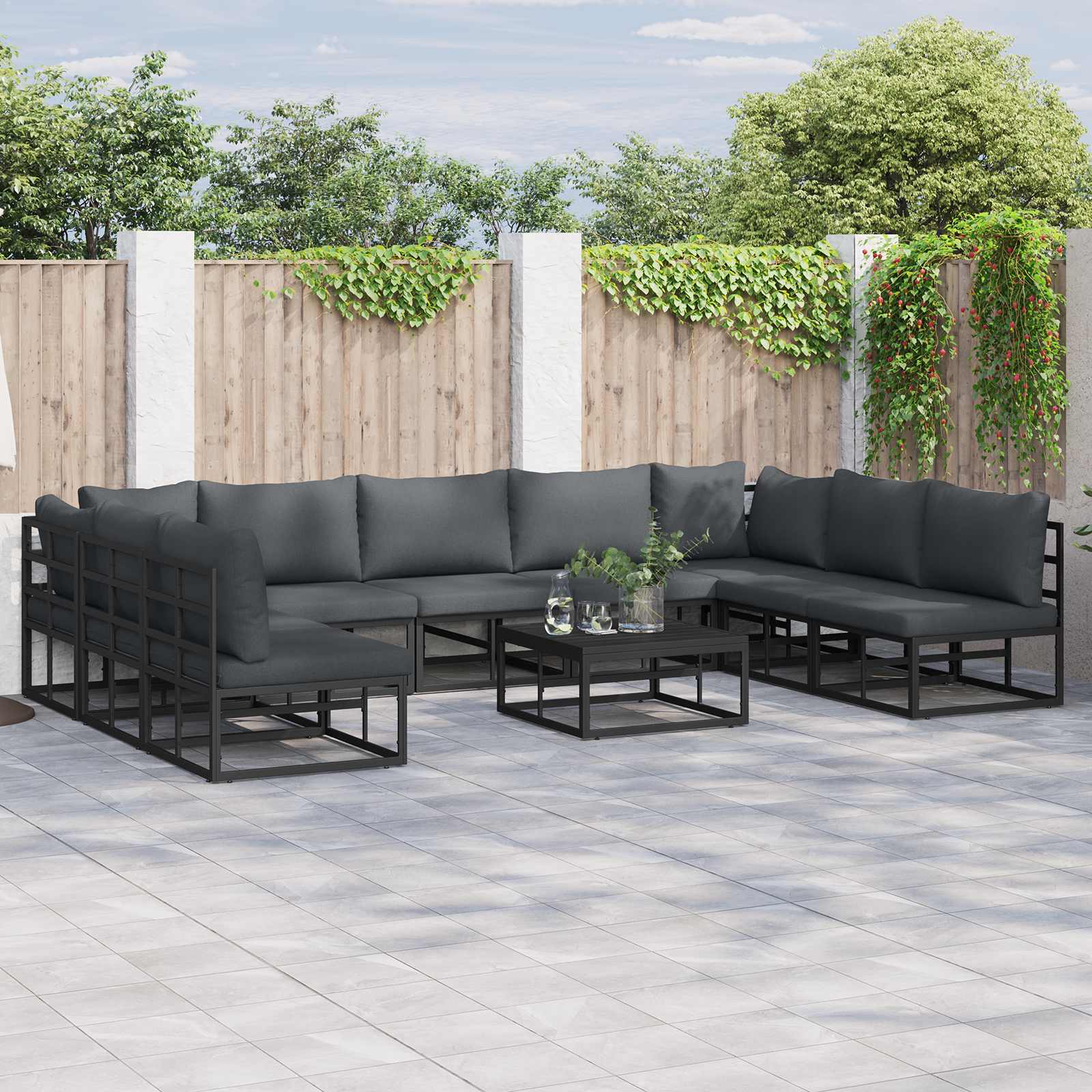 Tuinbankenset met kussen 10 pcs Zwart Aluminium – afbeelding 1