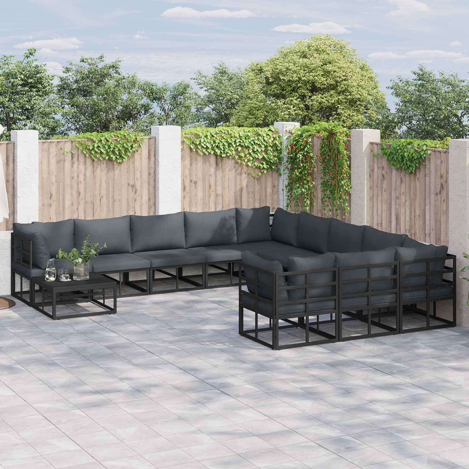 Tuinbankenset met kussen 12 pcs Zwart Aluminium – afbeelding 1