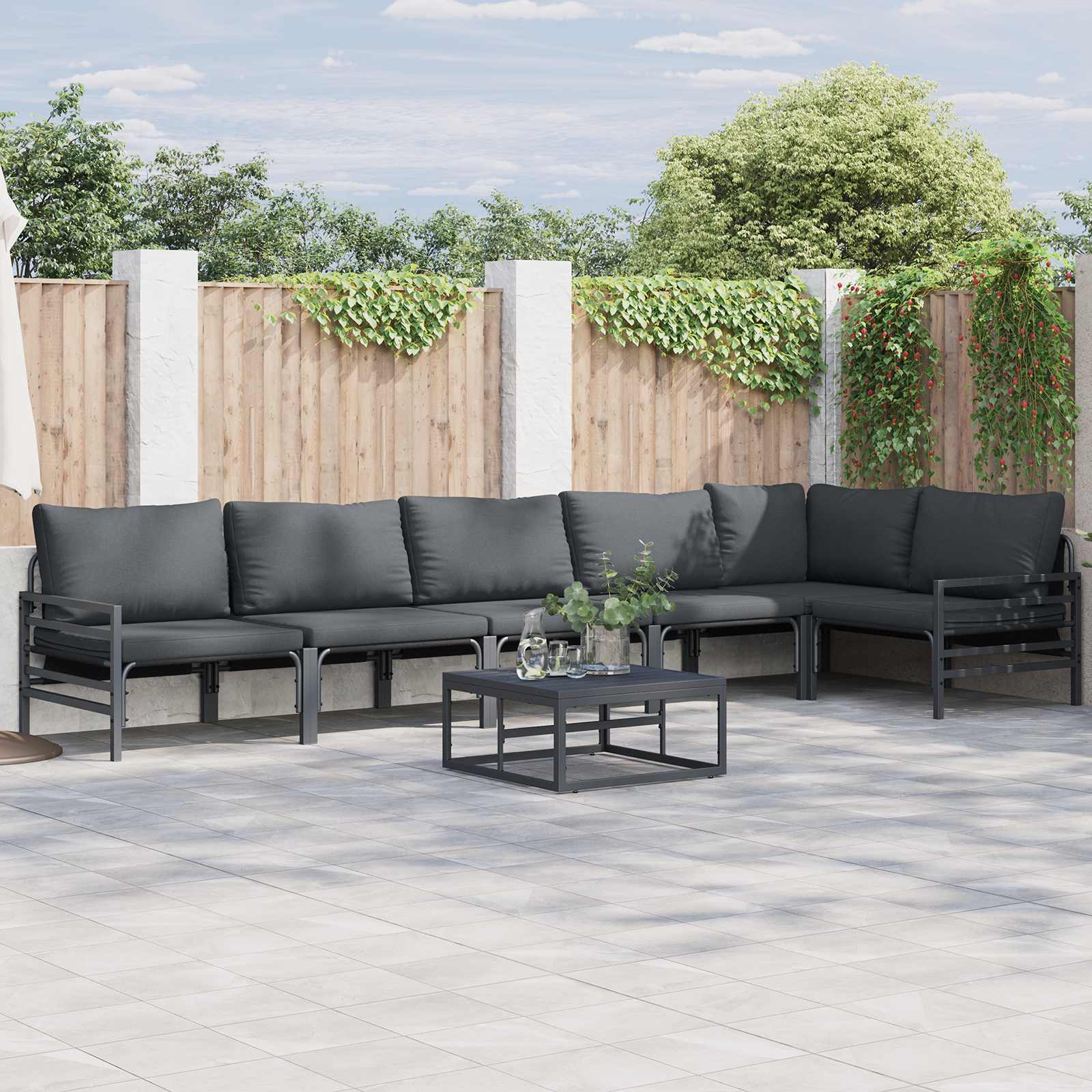 Tuinbankenset met kussen 6 pcs Zwart Staal – afbeelding 1
