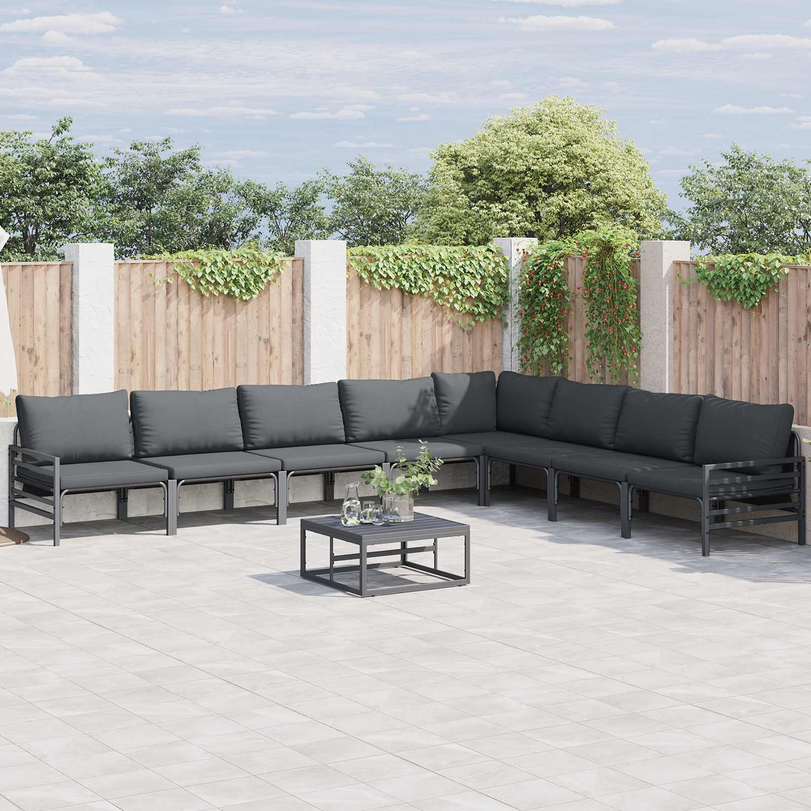 Tuinbankenset met kussen 9 pcs Zwart Staal – afbeelding 1