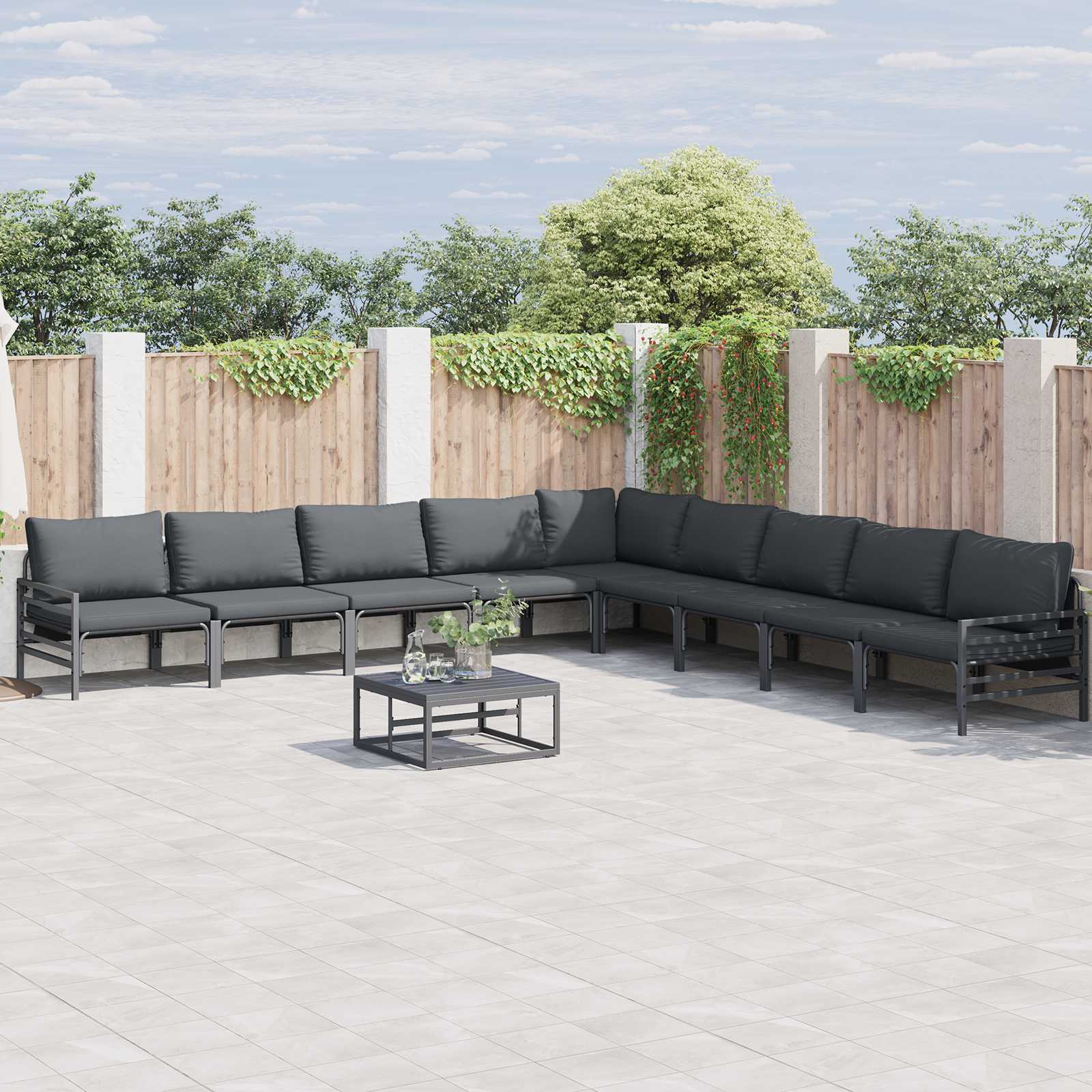 Tuinbankenset met kussen 10 pcs Zwart Staal – afbeelding 1