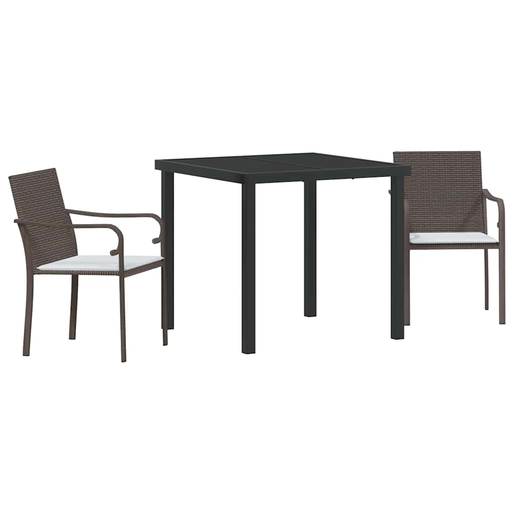 Tuin eettafelset 3 pcs Bruin en zwart PE Rattan – afbeelding 2