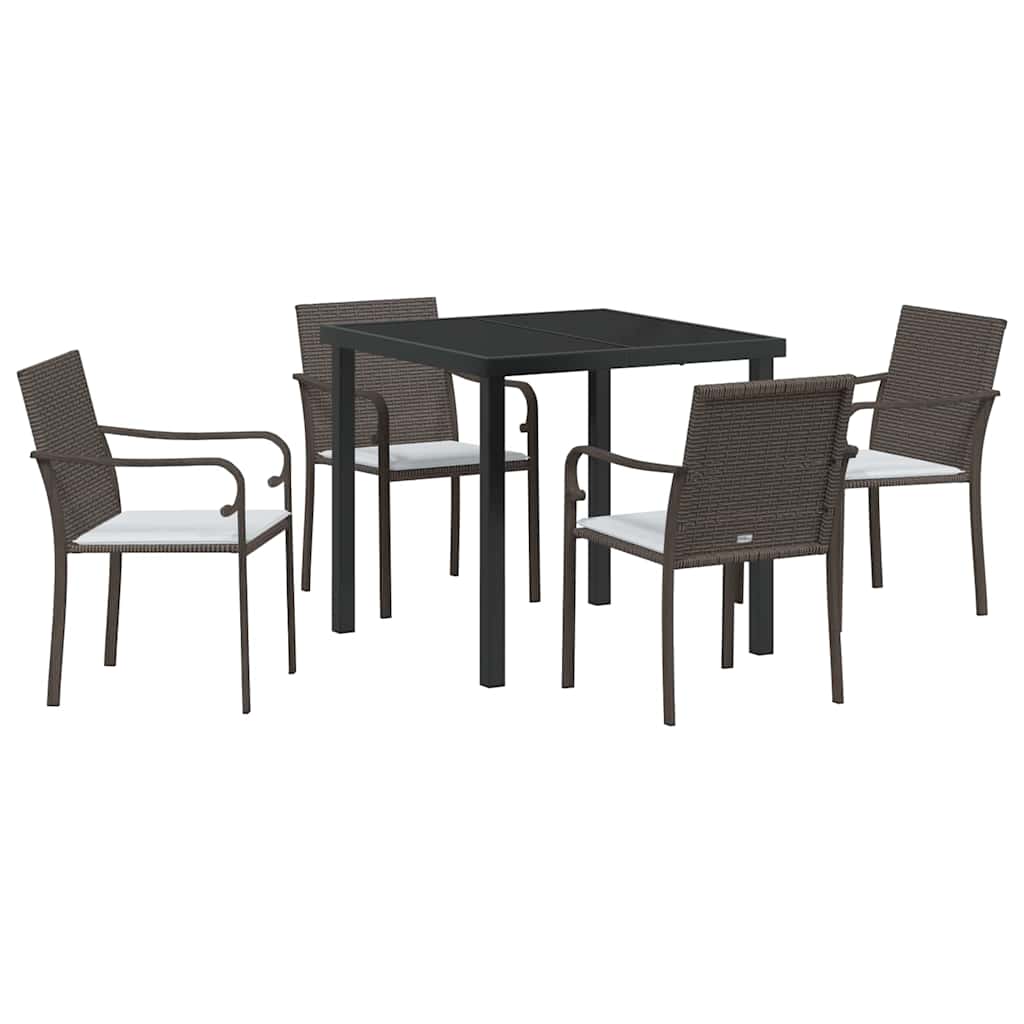 Tuin eettafelset 5 pcs Bruin en zwart PE Rattan – afbeelding 2
