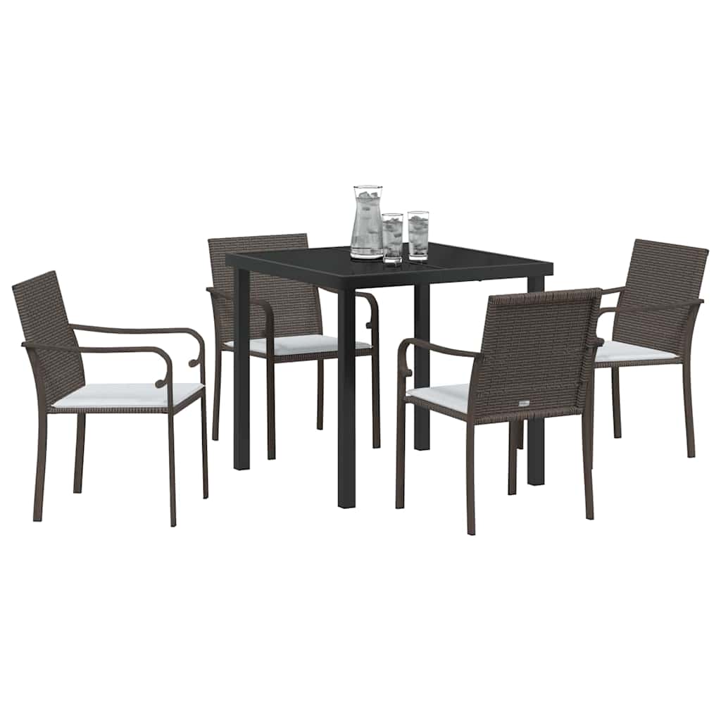 Tuin eettafelset 5 pcs Bruin en zwart PE Rattan – afbeelding 3