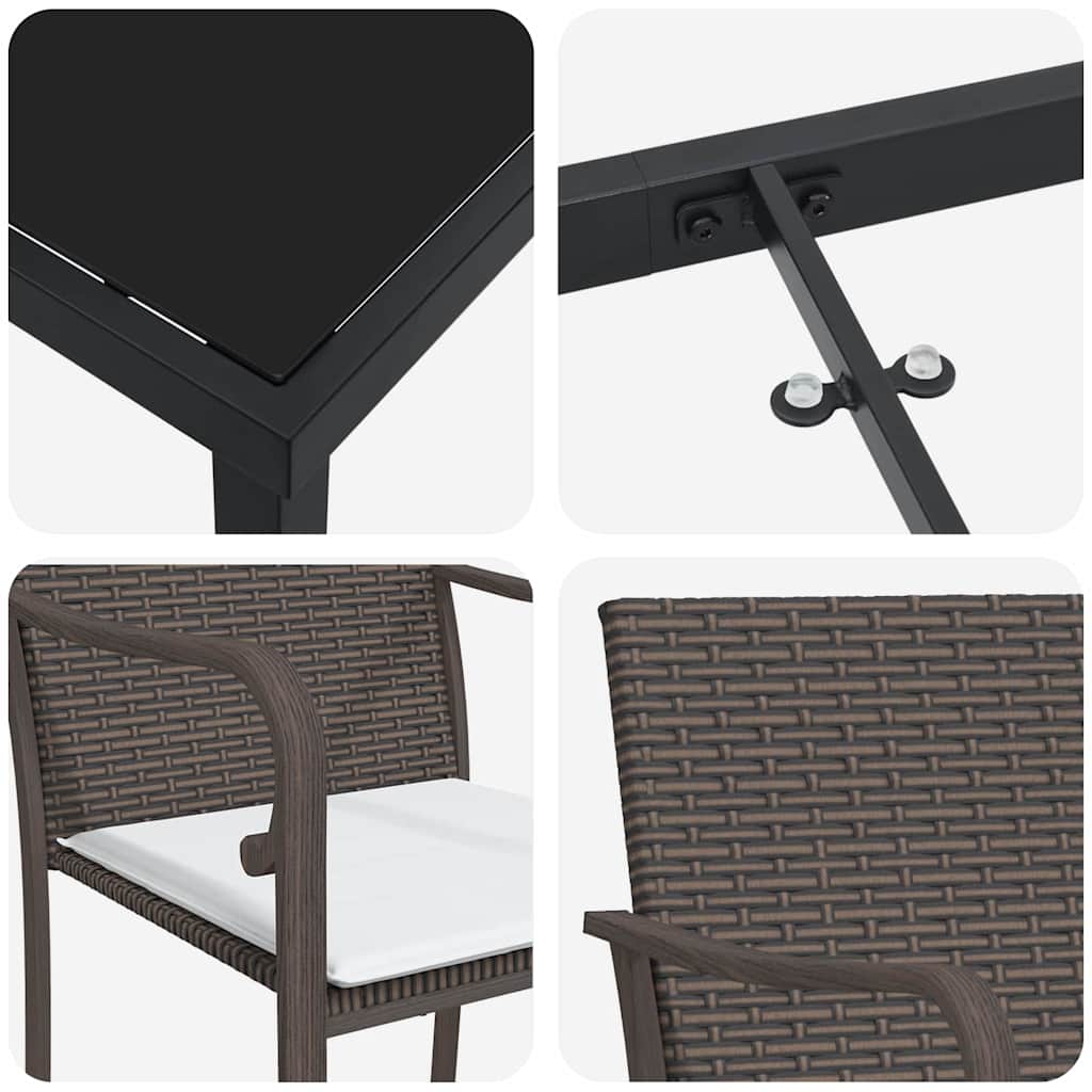 Tuin eettafelset 5 pcs Bruin en zwart PE Rattan – afbeelding 9