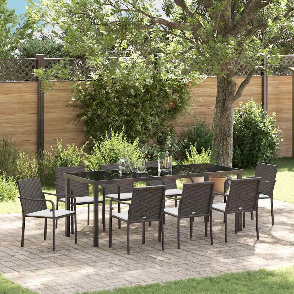 Tuin eettafelset 9 pcs Bruin en zwart PE Rattan – afbeelding 1