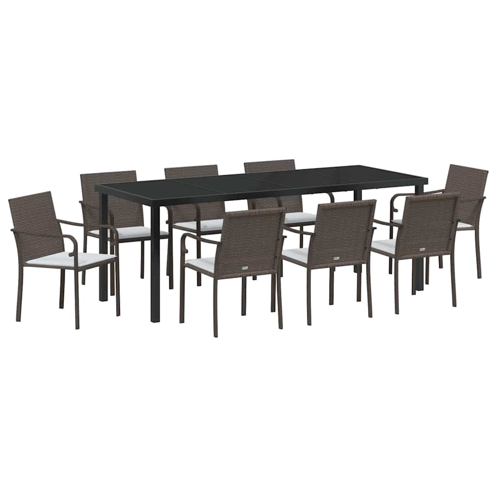 Tuin eettafelset 9 pcs Bruin en zwart PE Rattan – afbeelding 2