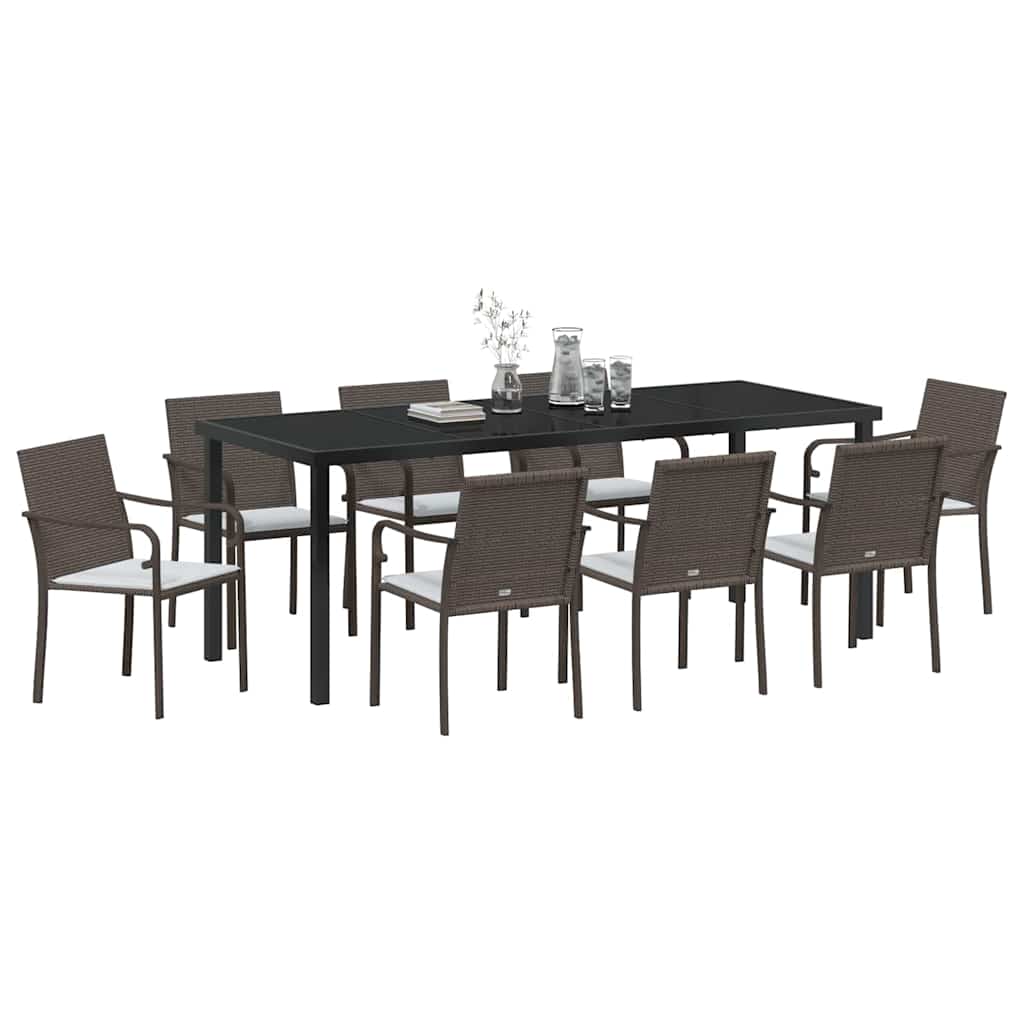 Tuin eettafelset 9 pcs Bruin en zwart PE Rattan – afbeelding 3