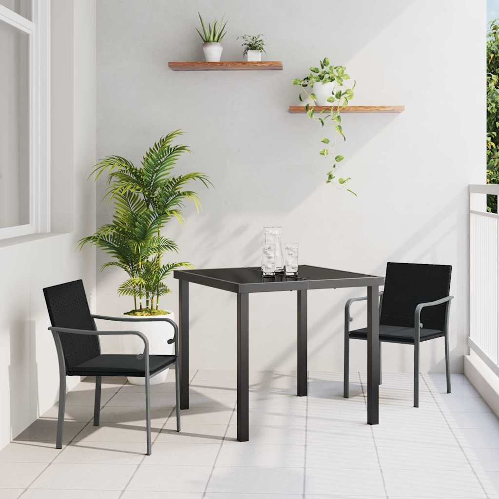 Tuin eettafelset 3 pcs Zwart en Grijs PE Rattan – afbeelding 1