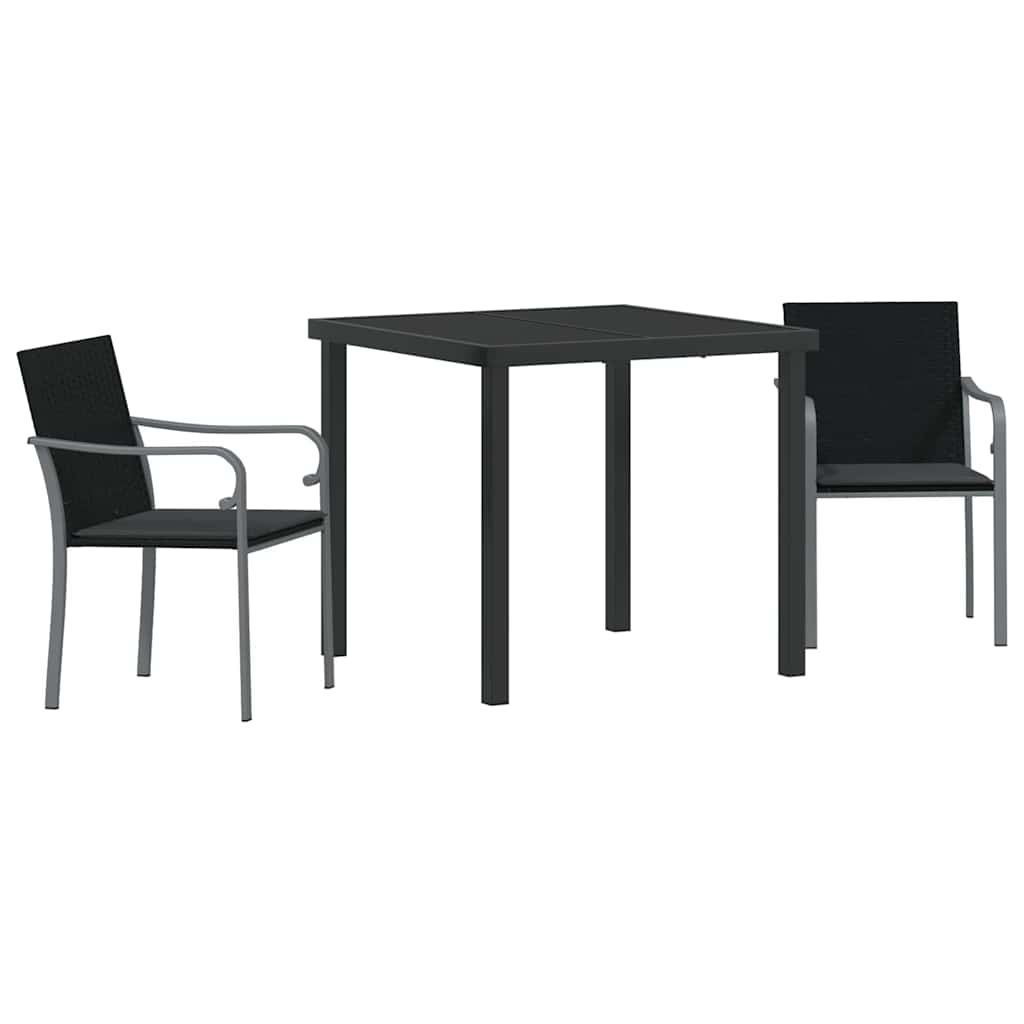 Tuin eettafelset 3 pcs Zwart en Grijs PE Rattan – afbeelding 2