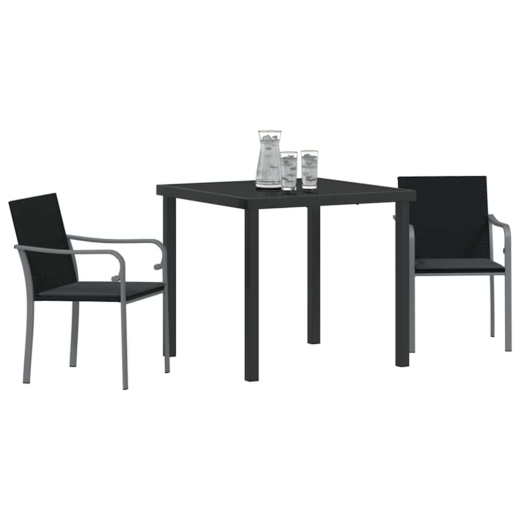 Tuin eettafelset 3 pcs Zwart en Grijs PE Rattan – afbeelding 3
