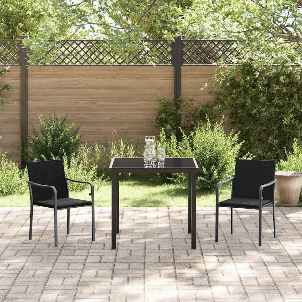 Tuin eettafelset 3 pcs Zwart en Grijs PE Rattan – afbeelding 4