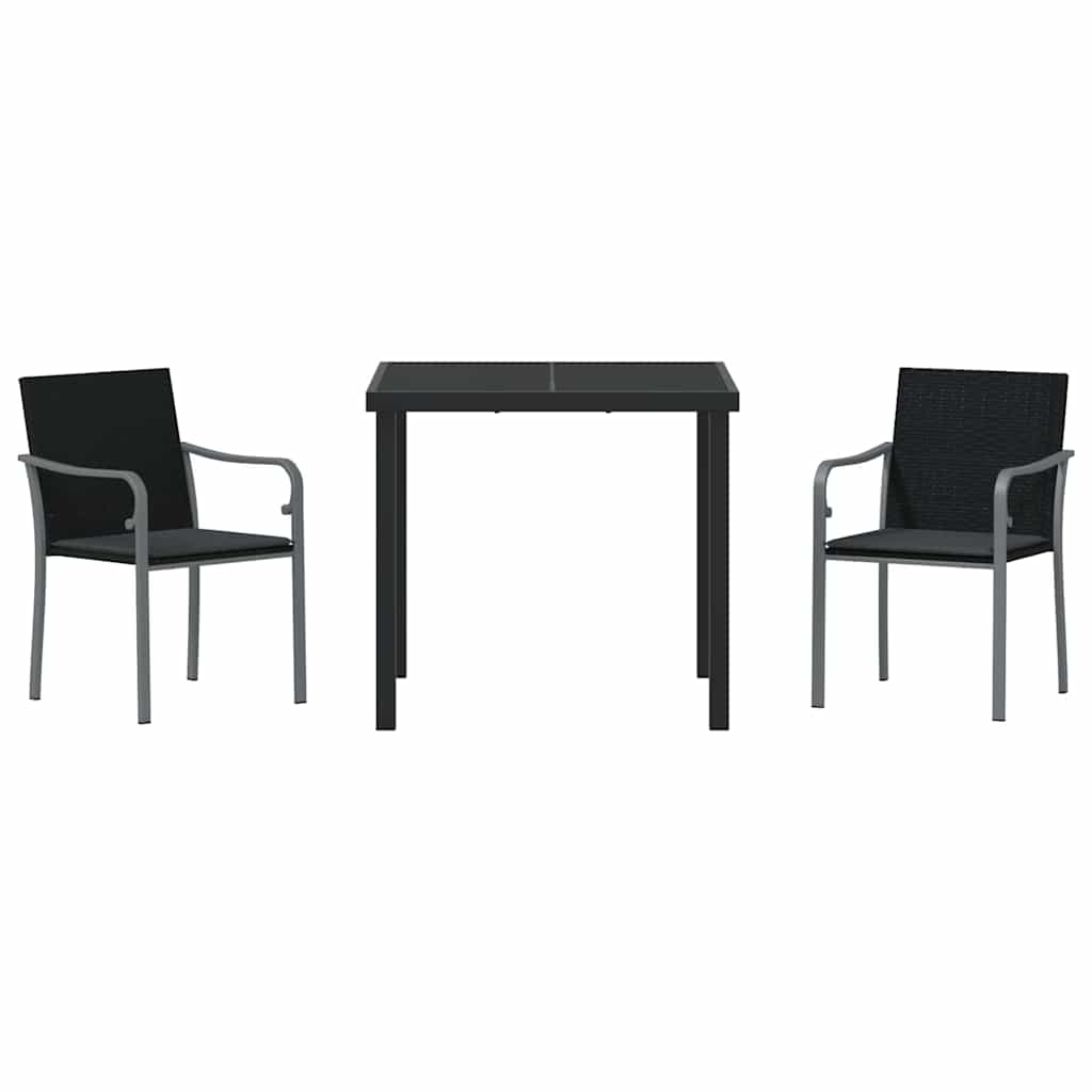 Tuin eettafelset 3 pcs Zwart en Grijs PE Rattan – afbeelding 7