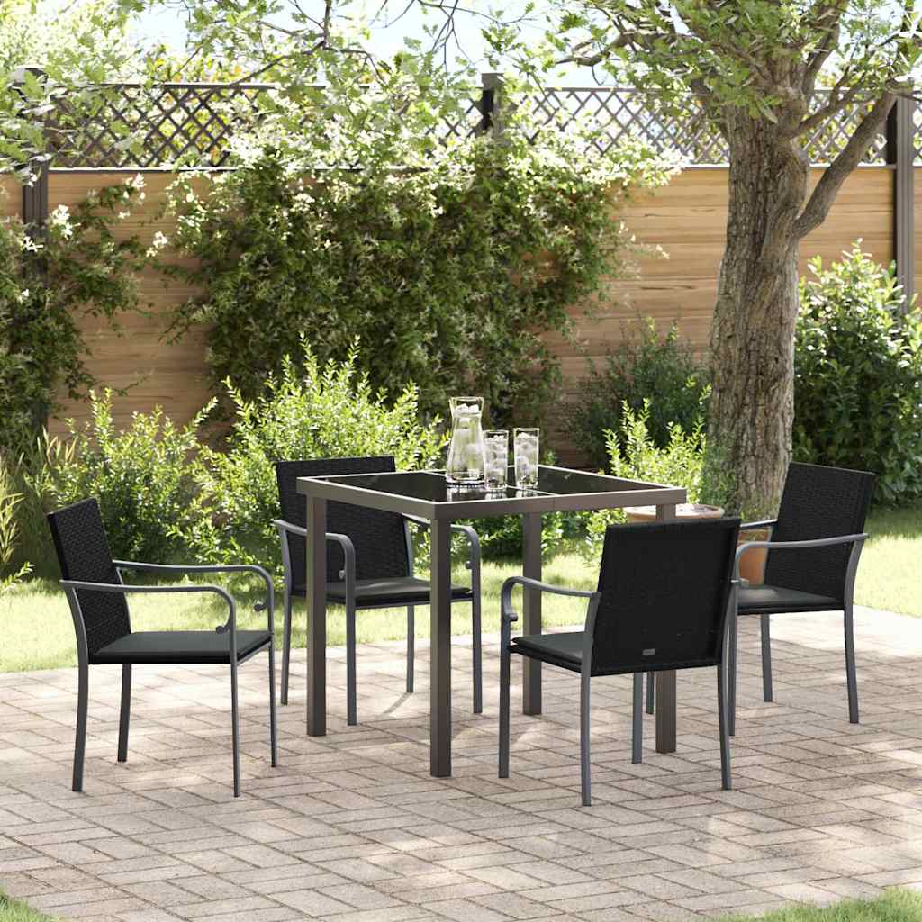 Tuin eettafelset 5 pcs Zwart en Grijs PE Rattan – afbeelding 1