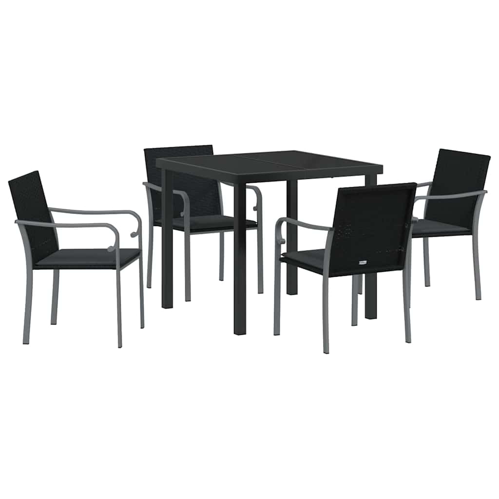 Tuin eettafelset 5 pcs Zwart en Grijs PE Rattan – afbeelding 2