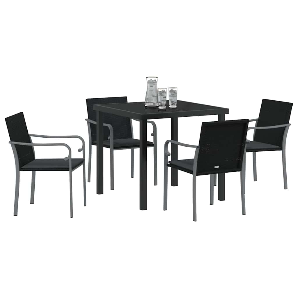 Tuin eettafelset 5 pcs Zwart en Grijs PE Rattan – afbeelding 3