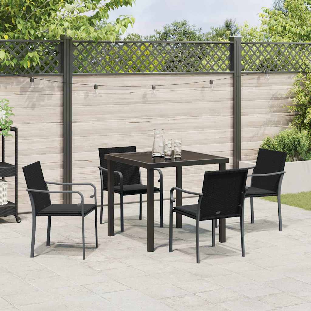Tuin eettafelset 5 pcs Zwart en Grijs PE Rattan – afbeelding 4