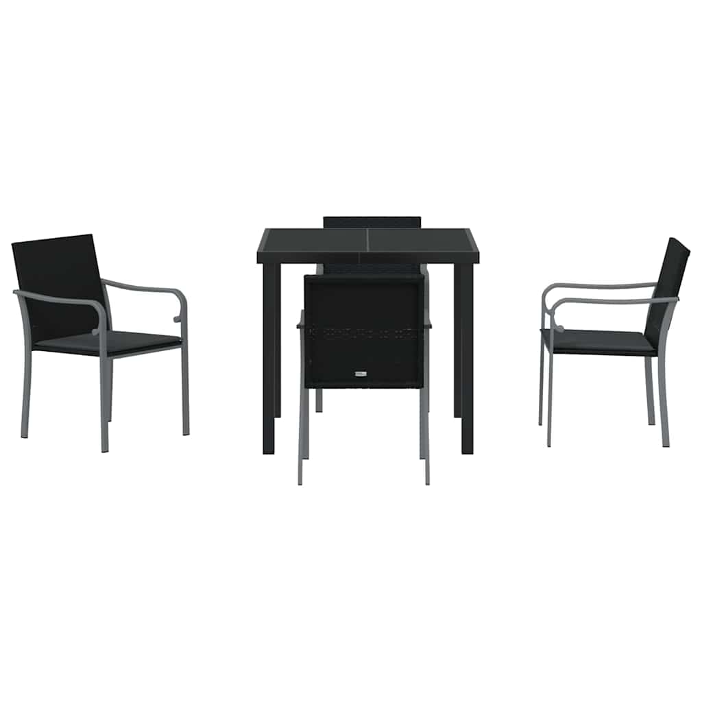 Tuin eettafelset 5 pcs Zwart en Grijs PE Rattan – afbeelding 7