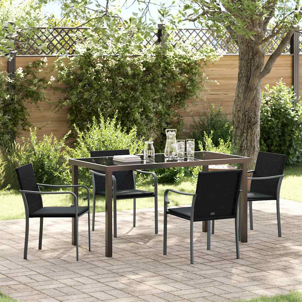 Tuin eettafelset 5 pcs Zwart en Grijs PE Rattan – afbeelding 1