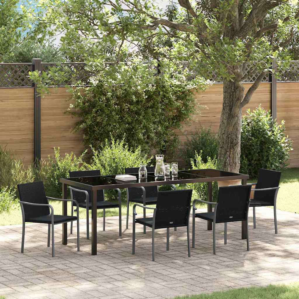 Tuin eettafelset 7 pcs Zwart en Grijs PE Rattan – afbeelding 1