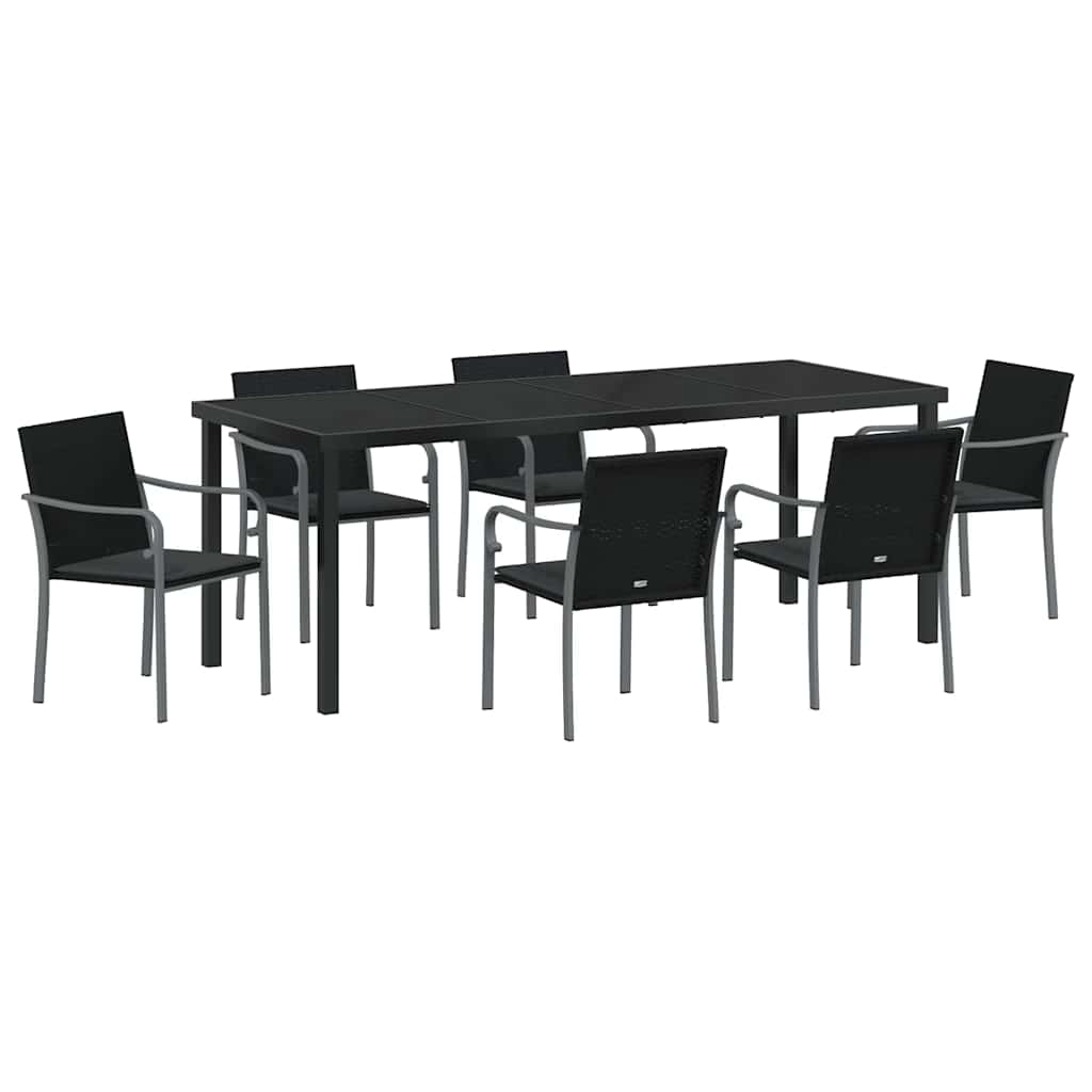 Tuin eettafelset 7 pcs Zwart en Grijs PE Rattan – afbeelding 2