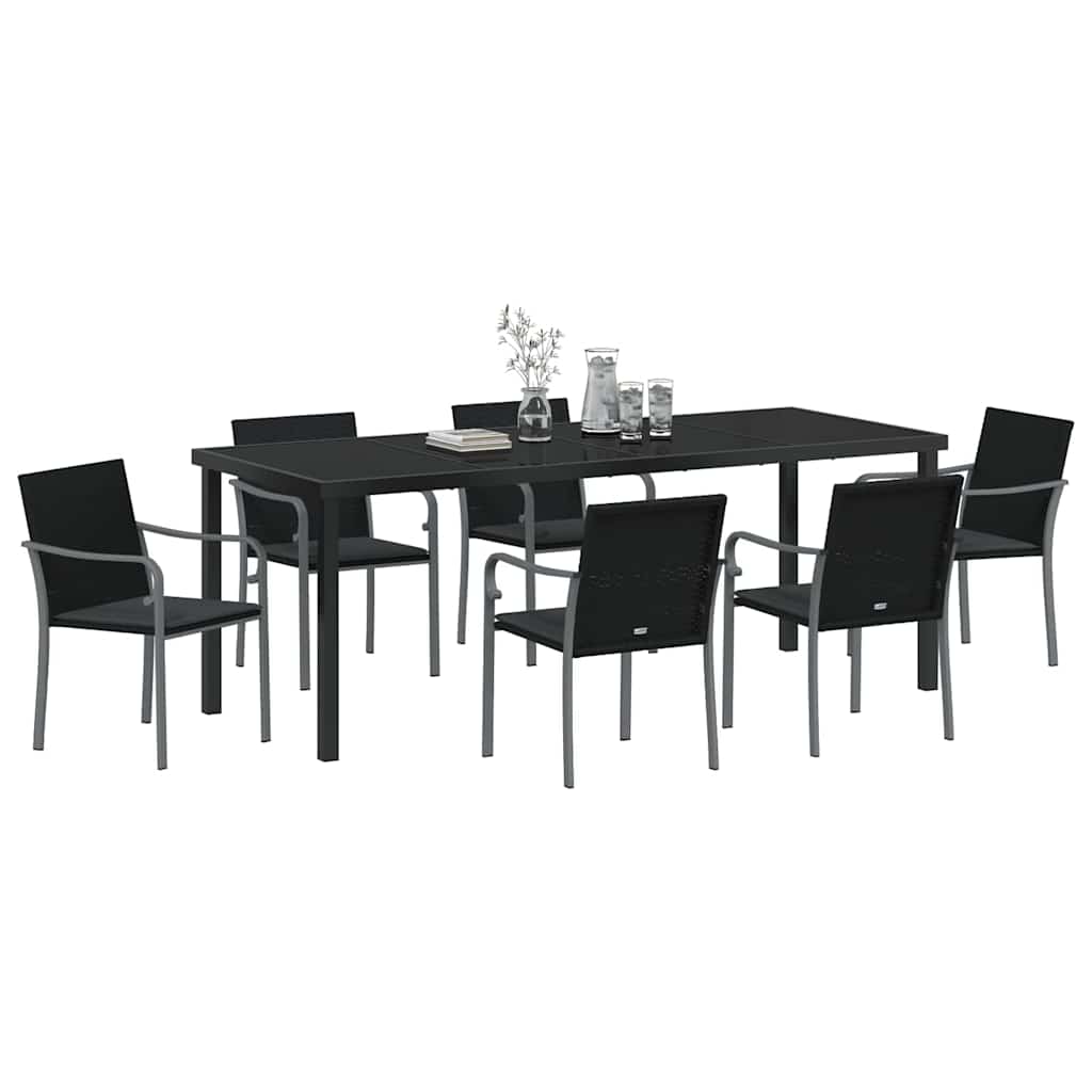 Tuin eettafelset 7 pcs Zwart en Grijs PE Rattan – afbeelding 3
