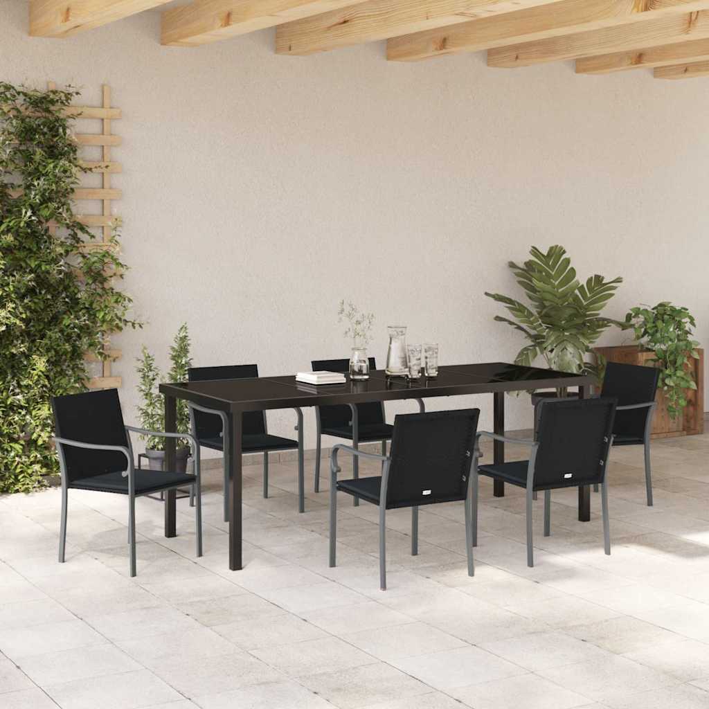Tuin eettafelset 7 pcs Zwart en Grijs PE Rattan – afbeelding 4