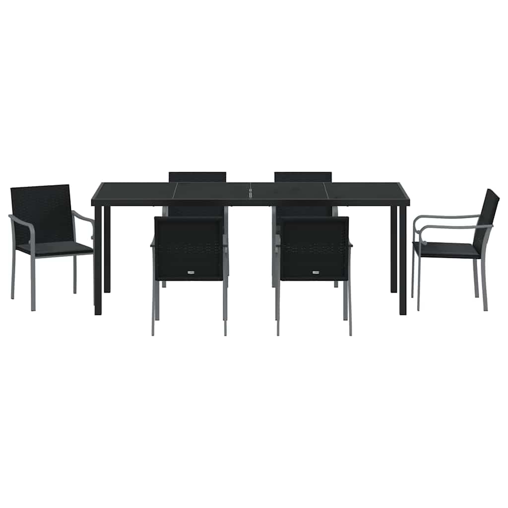 Tuin eettafelset 7 pcs Zwart en Grijs PE Rattan – afbeelding 7