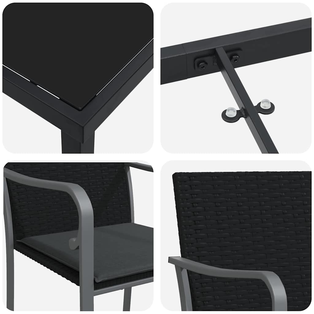Tuin eettafelset 7 pcs Zwart en Grijs PE Rattan – afbeelding 9