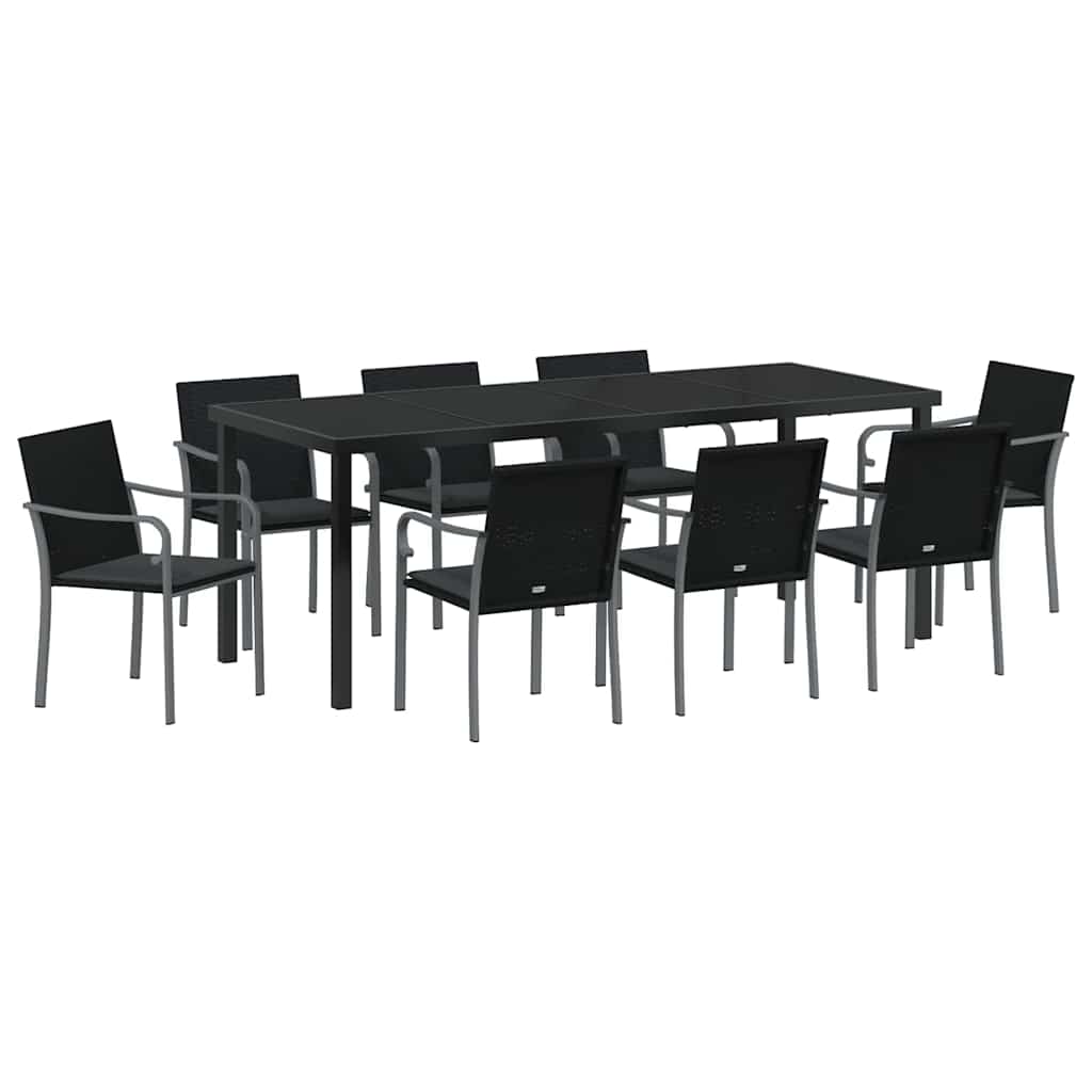 Tuin eettafelset 9 pcs Zwart en Grijs PE Rattan – afbeelding 2