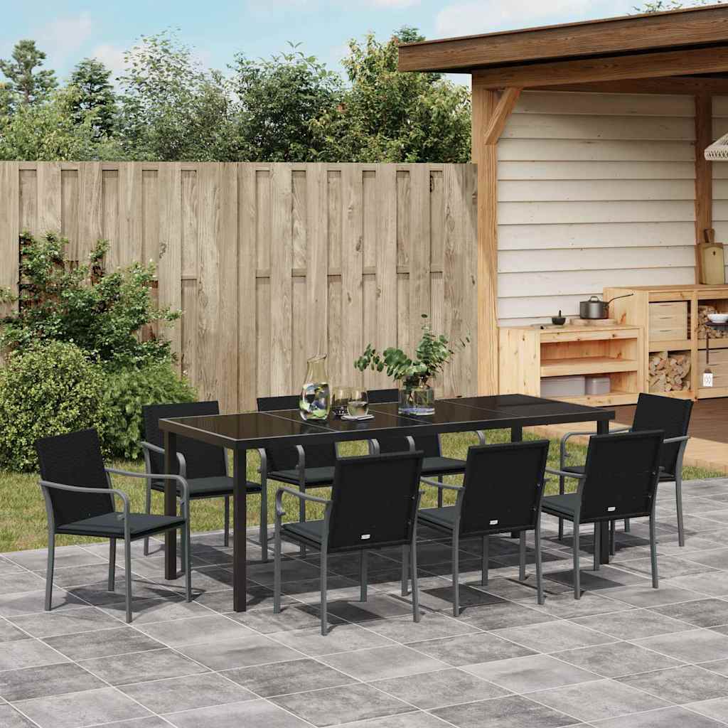 Tuin eettafelset 9 pcs Zwart en Grijs PE Rattan – afbeelding 4