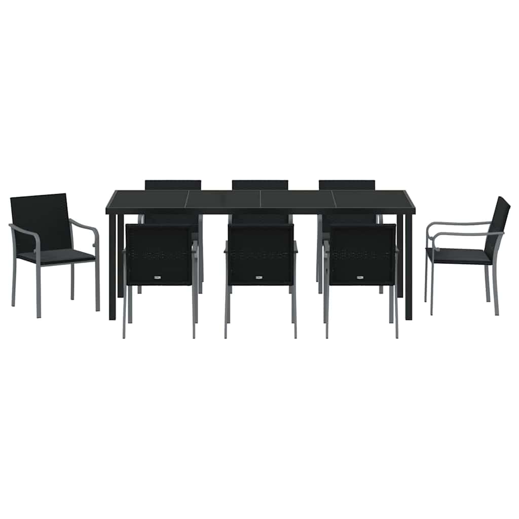 Tuin eettafelset 9 pcs Zwart en Grijs PE Rattan – afbeelding 7