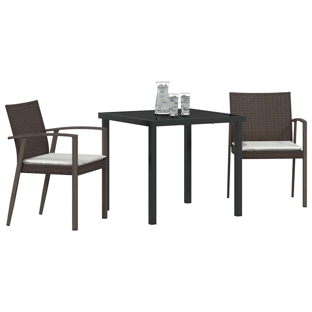 Tuin eettafelset 3 pcs Bruin en zwart PE Rattan – afbeelding 3