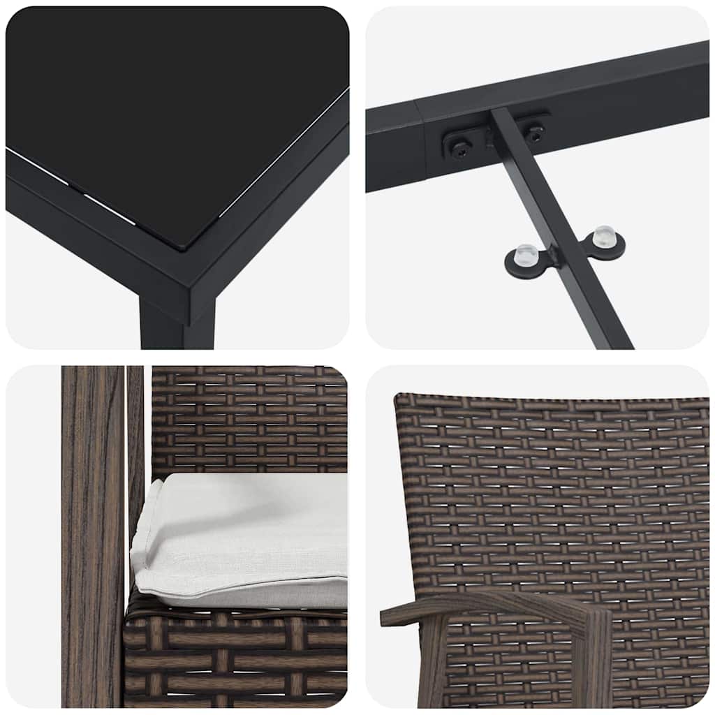 Tuin eettafelset 3 pcs Bruin en zwart PE Rattan – afbeelding 9