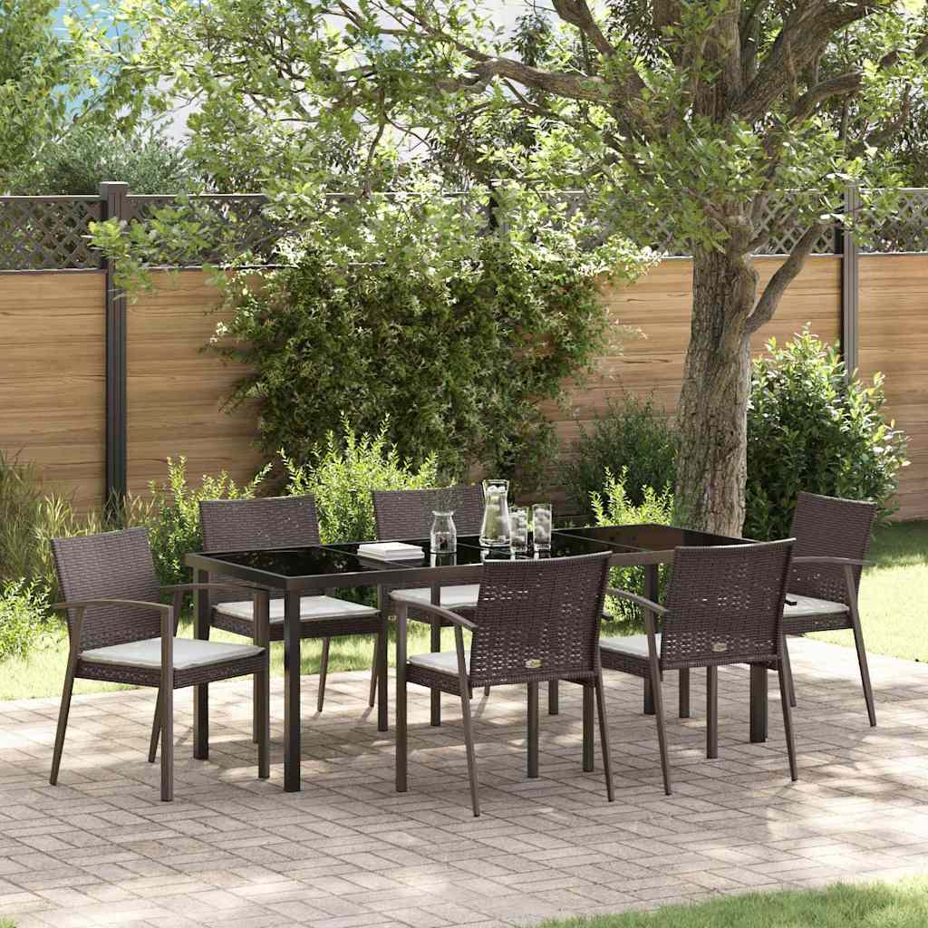Tuin eettafelset 7 pcs Bruin en zwart PE Rattan – afbeelding 1