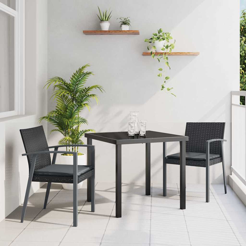 Tuin eettafelset 3 pcs Zwart en Grijs PE Rattan – afbeelding 1
