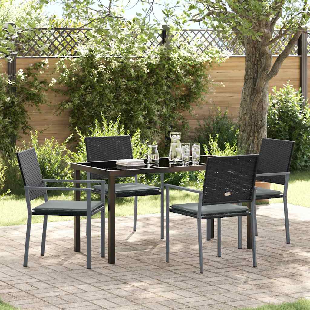 Tuin eettafelset 5 pcs Zwart en Licht Grijs PE Rattan
