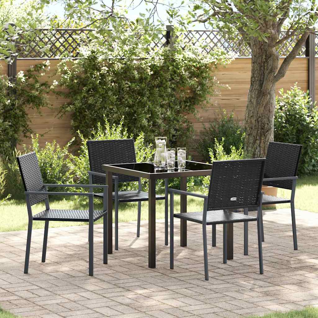 Tuin eettafelset 5 pcs Zwart PE Rattan – afbeelding 1