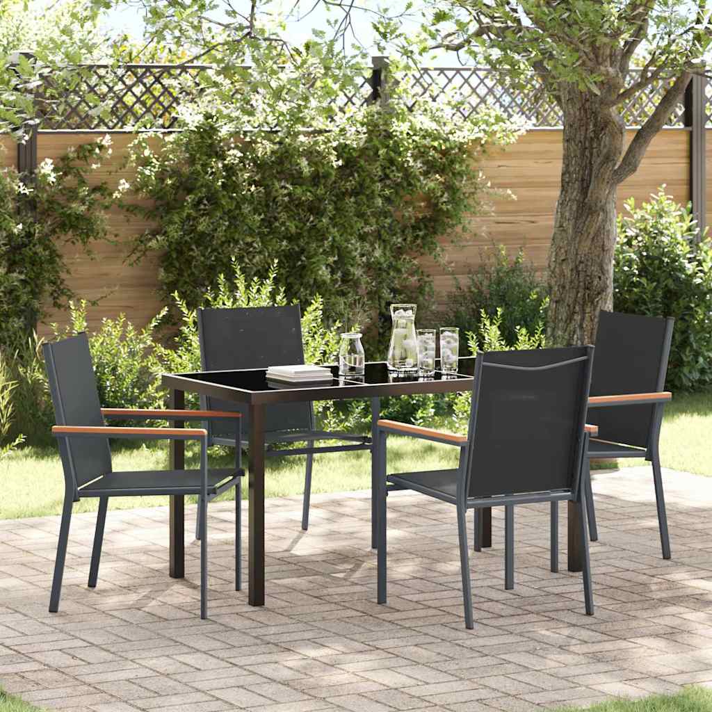 Tuin eettafelset 5 pcs Zwart Poedercoating staal – afbeelding 1