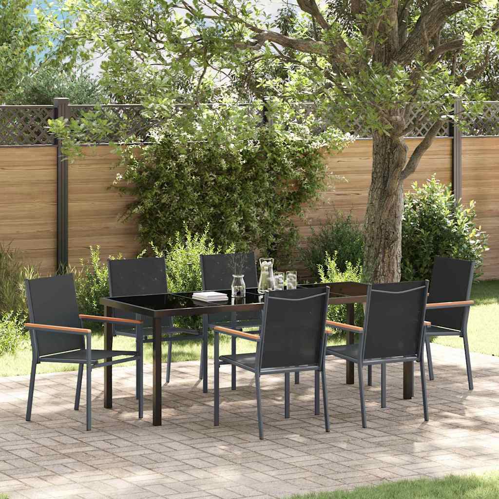 Tuin eettafelset 7 pcs Zwart Poedercoating staal – afbeelding 1