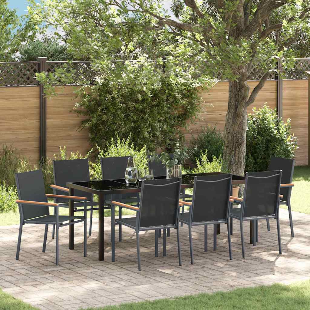 Tuin eettafelset 9 pcs Zwart Poedercoating staal – afbeelding 1