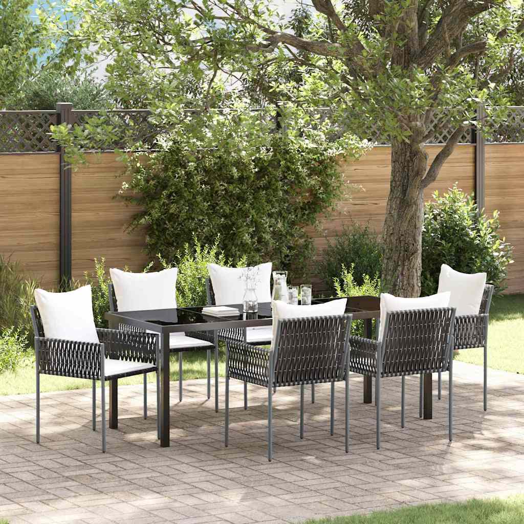 Tuin eettafelset 7 pcs Bruin en zwart PE Rattan – afbeelding 1