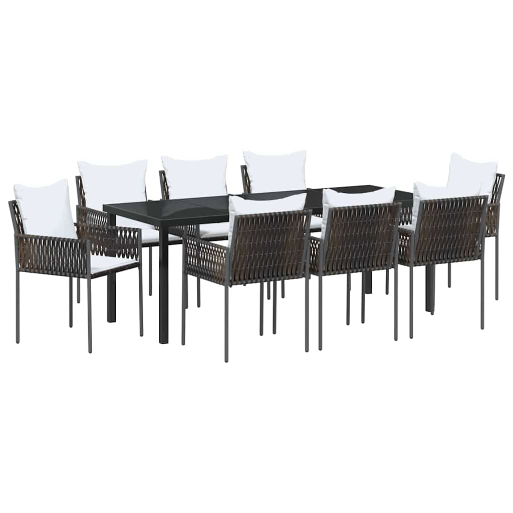 Tuin eettafelset 9 pcs Bruin en zwart PE Rattan – afbeelding 2